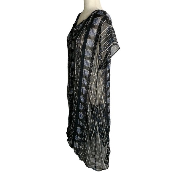 Lucky Brand Sheer High Low Dress M Black Floral Short Sleeve V Neck Crochet Lace - Picture 3 of 6